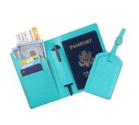 VCSZYAFX Funda for Pasaporte, Juego de Etiquetas for Equipaje, Porta Billetes Cuero Saffiano PU, Monedero Viaje con Letras Personalizadas para Billetes, Dinero y Tarjetas(Green)