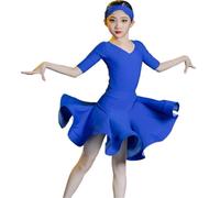 VCSZYAFX Reglas de competencia baile latino Vestido niñas Falda estándar internacional profesional Ropa adecuada para patinaje latino y artístico(Mid sleeve blue,160)
