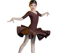 VCSZYAFX Reglas de competencia baile latino Vestido niñas Falda estándar internacional profesional Ropa adecuada para patinaje latino y artístico(Mid sleeve coffee,160)