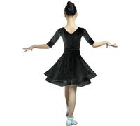 VCSZYAFX Vestido de baile latino for niña, tutú encaje, diseño blanco y negro, ropa escenario, disfraz salsa samba, 130-160 cm Ropa adecuada para patinaje latino y artístico(Black,130cm)