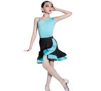 VCSZYAFX Vestido de terciopelo con volantes for niñas, for baile salón, latino, tango, chachachá Ropa adecuada para patinaje latino y artístico(Blue Black A,XL)