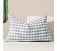 vctops Fundas de Almohada Decorativas a Cuadros Azules de 12 x 20 Pulgadas, Funda de cojín Lumbar a Cuadros Estilo rústico para sofá, Dormitorio, sofá (Cuadros Azules, 12 x 20 Pulgadas)