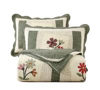 vctops Juego de Colcha Acolchada Floral Bordada de 3 Piezas, 100% algodón, Reversible, 1 edredón y 2 Fundas de Almohada (Verde, Queen)