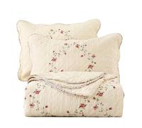 vctops Juego de Colcha de 3 Piezas con Bordado Floral, 100% algodón, Reversible, 1 edredón y 2 Fundas de Almohada, tamaño matrimonial/Queen, Flor