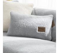 vctops Paquete de 2 fundas de almohada de vellón Sherpa de doble cara para sofá, cama, sofá, fundas de cojín de felpa suave y cálida, fundas de almohada peludas de lujo (gris, 12 x 20 pulgadas)
