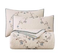 vctops - Set de colcha ligera reversible de patchwork con bordado floral elegante, 3 piezas, 100 % algodón, tamaño individual, incluye 1 colcha y 2 fundas de almohada, diseño floral (Flower B)