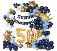 Vcumter 50 Años Decoracion Cumpleaños, Globos Hombres y Mujeres, 50 Años Cumpleaños de Fiesta Azul Marino Oro 50er Globos Cumpleaños con Pancarta Feliz para Fiesta cumpleaño 50 Años Decoracione