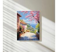 Vcvbhbn Cuadro decorativo de un pueblo costero junto al acantilado. Impresión de un paisaje urbano junto al mar. Decoración para el hogar (60x90cm/Marco interior).