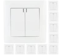 VCX WESA LC04 x 10 Interruptor de luz empotrable, paquete de 10 unidades, blanco o negro, interruptor individual doble LED, 230 V, 16 A, IP20, montaje en caja de 60 mm