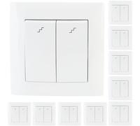 VCX WESA LC05 x 10 - Interruptor de luz empotrable, paquete de 10 unidades, color negro o blanco, interruptor individual doble LED, 230 V, 16 A, IP20, montaje en caja de 60 mm