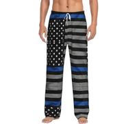 VCzsdff American Thin Blue Line Flag - Pantalones de dormir de franela para hombre, pijama de forro polar acogedor, ropa de noche cómoda, ropa de descanso suave, Negro, XL