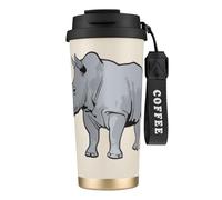 VCzsdff Animal Rhino - Vaso de café aislado con tapa a prueba de fugas, taza de viaje de acero inoxidable 316 con correa de mano