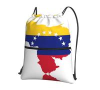 VCzsdff Bolsa con cordón ajustable con estampado de bandera de Venezuela, mochila plegable ligera, con bolsillo con cremallera para senderismo