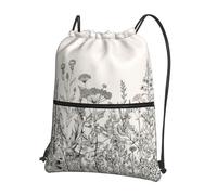 VCzsdff Bolsa de cordón ajustable con estampado de hierbas florales y grabado botánico, mochila plegable ligera, con bolsillo con cremallera para senderismo