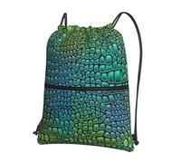 VCzsdff Bolsa de cordón ajustable con estampado de piel de cocodrilo, mochila plegable ligera, con bolsillo con cremallera para senderismo