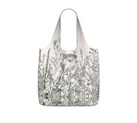 VCzsdff Bolsa de transporte plegable para comestibles, reutilizable, ligera, de poliéster, 25 L, con estampado floral y grabado botánico, Black, Talla única