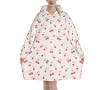 VCzsdff Bonita manta de franela con capucha de cerezo rojo dulce, manta de felpa con bolsillo frontal, ropa de descanso de invierno, Negro, 280g flannel