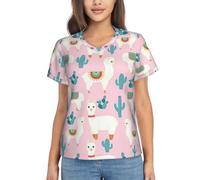 VCzsdff Camisetas básicas de manga corta con estampado de cactus y llamas para mujer, cuello en V, a la moda, ajustadas, informales, para verano, Negro, 3XL