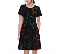 VCzsdff Color Formula - Vestido acampanado para mujer, con bolsillos, vestido casual de primavera de manga corta para el trabajo, viajes, fin de semana, Negro, XXL