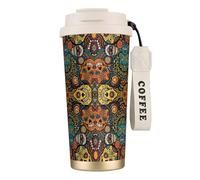 VCzsdff Colorful Sugar Skulls - Vaso de café aislado con tapa a prueba de fugas, taza de viaje de acero inoxidable 316 con correa de mano