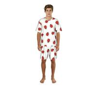 VCzsdff Conjunto de dormir de verano con estampado infinito de mariquitas para hombre, camisa estampada rica con pantalones cortos elásticos, regalo ligero, Negro, L