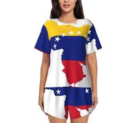 VCzsdff Conjunto de ropa de dormir informal para mujer, diseño de bandera de Venezuela, pijama de manga corta, ropa de descanso suave con botones y pantalones cortos elásticos con bolsillos laterales