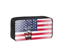 VCzsdff Estuche para bolígrafos con estampado de bandera de Estados Unidos y la paz hippie espaciosa, organizador de artículos de papelería, bolsa duradera con cremallera, bolsa de poliéster para el
