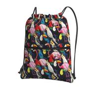 VCzsdff Flamingo Tropical Wildlife Print - Bolsa ajustable con cordón ajustable, mochila plegable ligera, con bolsillo con cremallera para senderismo