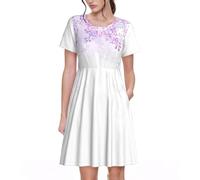 VCzsdff Framing Lilac Flowers in Blossom - Vestido acampanado para mujer con bolsillos, vestido casual de primavera de manga corta para el trabajo, viajes, fin de semana, Negro, L