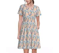 VCzsdff Fun Easter Rabbit - Vestido acampanado para mujer, con bolsillos, vestido casual de primavera de manga corta para el trabajo, viajes, fin de semana, Negro, L