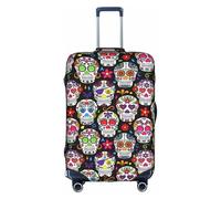 VCzsdff Funda de equipaje con estampado de calaveras de flores coloridas, lavable, antiarañazos, para equipaje de 18 a 32 pulgadas, White, S