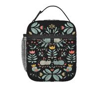 VCzsdff Funny Cats Birds and Flowers Print - Bolsa térmica para el almuerzo, bolsa térmica portátil con correa extraíble y bolsillos