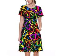 VCzsdff Gay Pride Rainbow - Vestido acampanado para mujer con bolsillos, vestido casual de primavera de manga corta para el trabajo, viajes, fin de semana, Negro, S