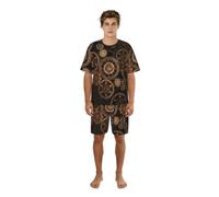 VCzsdff Gears Clock - Conjunto de dormir de verano con estampado de bronce para hombre, camisa estampada rica con pantalones cortos elásticos, ropa de descanso ligera para regalo, Negro, S