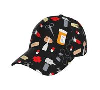 VCzsdff Gorra de béisbol con estampado de medicina de dibujos animados, visera curvada, ligera, ajustable, moderna, color negro