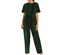 VCzsdff Hacker Era - Conjunto de ropa de dormir estampada para mujer, ropa de descanso casual para el hogar, viajes y campus de estudiantes, Negro, M