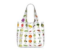 VCzsdff Introducción de varios vegetales impresión plegable bolsa de comestibles reutilizable bolsa de mercado 25l ligero poliéster hombro bolsa de transporte, Black, Talla única