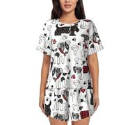 VCzsdff Lovely Dogs - Conjunto de ropa de dormir casual para mujer, pijama de manga corta, suave con botones y pantalones cortos elásticos con bolsillos laterales, Negro, M