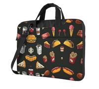 VCzsdff Maletín acolchado de tela Oxford resistente a prueba de golpes con estampado de hamburguesas y patas de pollo para llevar al hombro, Black, 15.6 inch
