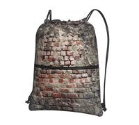 VCzsdff Mochila con cordón ajustable con estampado de pared de ladrillo desgastado antiguo, mochila plegable ligera, con bolsillo con cremallera para senderismo