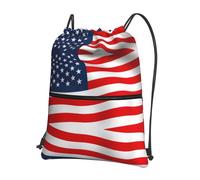 VCzsdff Mochila plegable ligera con estampado patriótico de bandera americana, con cordón ajustable, bolsillo con cremallera para senderismo