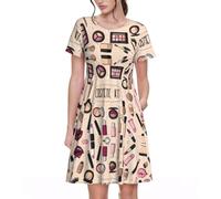 VCzsdff Modern Girl Cosmetic - Vestido acampanado para mujer, con bolsillos, casual, de manga corta, para el trabajo, viajes, fin de semana, Negro, S