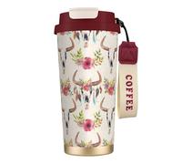 VCzsdff Runner Bull Skull - Vaso de café aislado con tapa a prueba de fugas, taza de viaje de acero inoxidable 316 con correa de mano