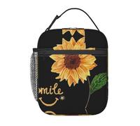 VCzsdff Smile Face - Bolsa térmica para el almuerzo con estampado de girasoles, bolsa térmica portátil con correa extraíble y bolsillos