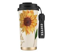 VCzsdff Smile Face - Vaso de café aislado con tapa a prueba de fugas, taza de viaje de acero inoxidable 316 con correa de mano