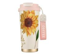 VCzsdff Smile Face - Vaso de café aislado con tapa a prueba de fugas, taza de viaje de acero inoxidable 316 con correa de mano