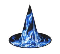 VCzsdff Sombrero de bruja de tela Oxford con estampado de fuego azul para fiestas de Halloween, ligero de 13 pulgadas de alto