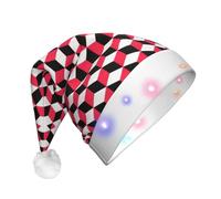 VCzsdff Sombrero de Papá Noel de felpa a cuadros rojos 3D con luces LED, sombrero de Navidad iluminado, divertidos sombreros de Navidad intermitentes para adultos