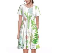 VCzsdff Springtime Herb Garden - Vestido acampanado para mujer, con bolsillos, vestido casual de primavera de manga corta para el trabajo, viajes, fin de semana, Negro, S