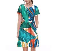 VCzsdff Tropical Palm Tree Leaf - Vestido acampanado para mujer con bolsillos, vestido casual de primavera de manga corta para el trabajo, viajes, fin de semana, Negro, 3XL